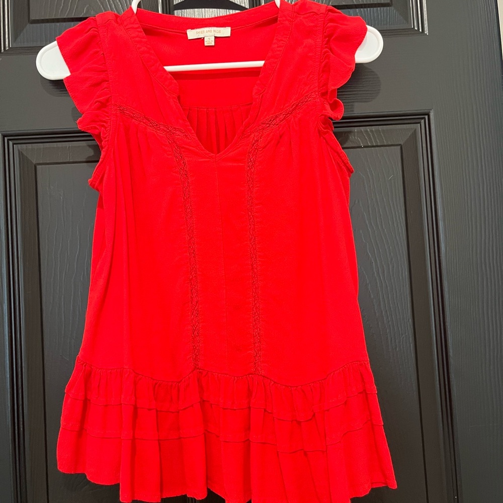 Red Ruffled Blouse with Tiered Design